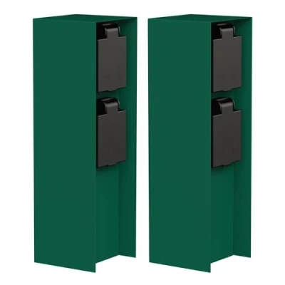 Abbildung von ledscom.de 2 Stück Garten Steckdosensäule POMI für außen, IP44, Fach, Edelstahl, grün, eckig, 23 cm