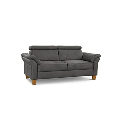 Abbildung von Cavadore 3 Sitzer Sofa Ammerland / 3er Couch im Landhausstil mit Federkern + verstellbaren Kopfstützen 186 x 84 93 Wildlederoptik, Grau