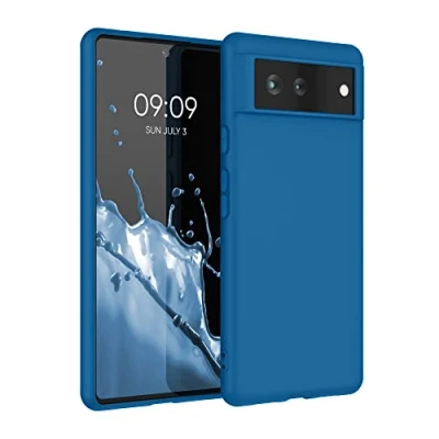 Abbildung von kwmobile Hülle kompatibel mit Google Pixel 6 weiches TPU Silikon Case Cover geeignet für kabelloses Laden Blue Reef
