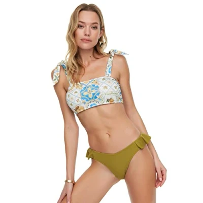 Abbildung von Trendyol Damen Ruffle Detail, V cut Bikini, Six Bikini Bottoms, Grün, 36 EU