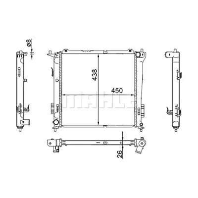 Abbildung von MAHLE ORIGINAL CR 1367 000S Kühler, Motorkühlung 458mm 450mm 26mm Kühlrippen gelötet KIA: Pro cee‘d I Schrägheck, Kombi