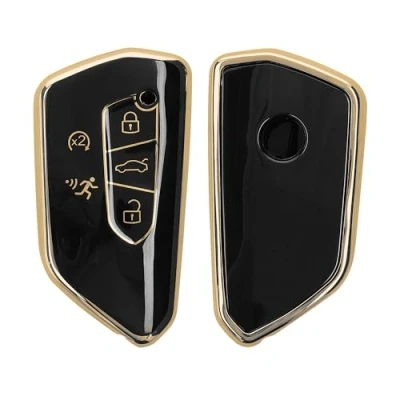Abbildung von kwmobile Autoschlüssel Hülle kompatibel mit VW Golf 8 5 Tasten Seat Leon MK4 Tarraco Atec Schlüsselhülle Silikon Cover Schwarz Gold