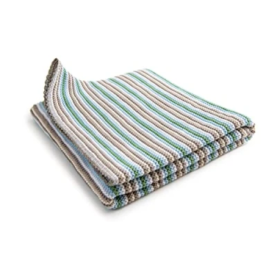 Abbildung von Sonnenstrick Erstlingsdecke/Babydecke/Kuscheldecke/Strickdecke aus 100% Bio Baumwolle kba made in Germany 80 x cm gestreift grün