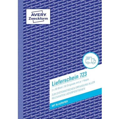 Abbildung von AVERY Zweckform 723 Lieferschein (A5, 2x50 Blatt, mit einem Blatt Blaupapier und blanko Durchschlag, zur systematischen Erfassung aller relevanten Lieferpositionen) weiß, 1 Stück