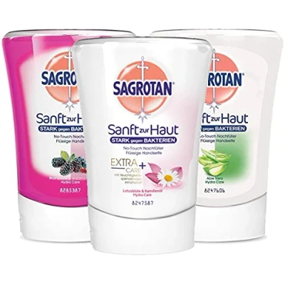 Abbildung von Sagrotan NoTouch Nachfüll Pack mit 3 Sorten (Aloe Vera Brombeere &amp; Waldfrüchte Lotusblume Kamillenöl)