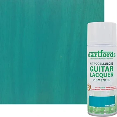 Abbildung von dartfords Nitrozellulose Gitarrenlack, getönt, Türkis, Sprühdose, 400 ml