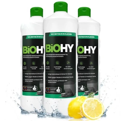 Abbildung von BiOHY Wischroboter Reinigungsmittel für Reinigungsstationen (3 x 1 Liter) Verlängert die Lebensdauer der Absaugstation Schaumarmes Bodenreiniger Konzentrat