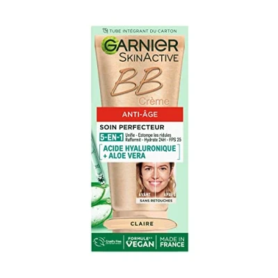 Abbildung von GARNIER Skin Active BB Anti Aging Creme All in 1 Perfektionspflege strafft &amp; spendet Feuchtigkeit LSF 25 Hyaluronsäure Aloe Vera Vegan Cruelty Free alle Hauttypen klare Tönung 50
