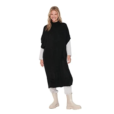 Abbildung von Trendyol Damen Rollkragen Strickjacke, einfarbig Pullover, Schwarz, M
