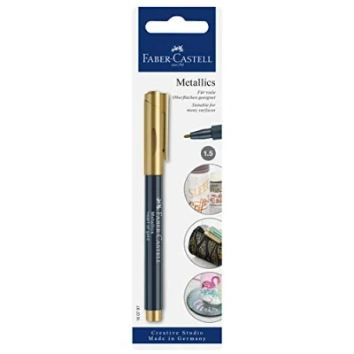Abbildung von FABER CASTELL 160797 Metallics Marker mit Faserspitze, 1,5 mm Strichstärke, für viele Oberflächen geeignet, Metalliceffekt Heart of Gold