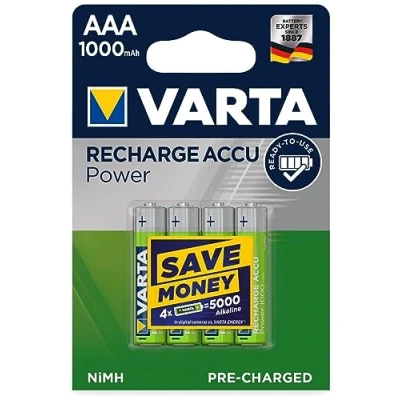 Abbildung von Varta 1 x 4 Professional Nimh 1000 mAh AAA Nickel Metallhydrid (Nimh) 1,2 V Wiederaufladbarer Akku Ila wiederaufladbar (1000 Mah, (Nimh), AAA, V, Silber)
