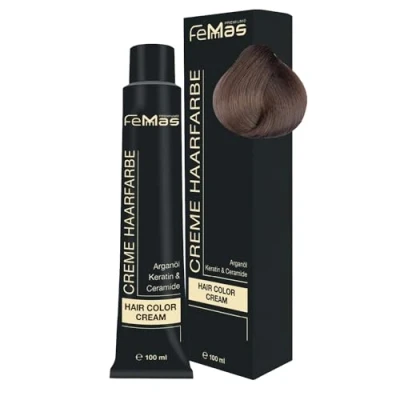 Abbildung von FemMas Haarfarbe Kühles Hellblond 8.01 I Professionelle Creme mit Arganöl, Keratin &amp; Ceramiden Als dauerhafte Haarfärbung oder Tönung für strahlende, haltbare Farbergebnisse 100 ml