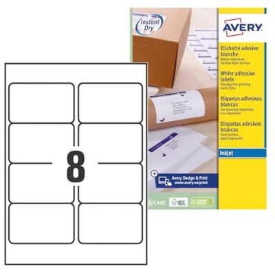 Abbildung von Tintenstrahletikett Avery 99.1x67.7mm Weiß 25 Blatt 8 Etiketten pro
