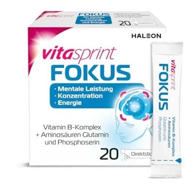 Abbildung von Vitamine Vitasprint Fokus Direktsticks, 20 St. Mit Vitamin B Komplex für mentale Leistungsfähigkeit, Konzentration und Energie sowie Aminosäuren.