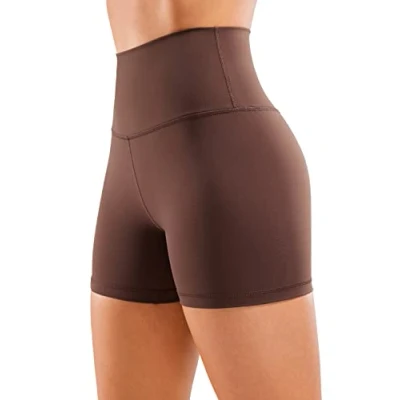 Abbildung von CRZ Yoga Naked Feeling Damen Kurze Leggings High Waist Blickdicht Fithess Shorts Radlerhose Sporthose 10cm Taupe 40