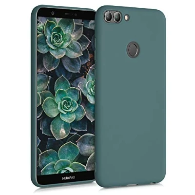 Abbildung von kwmobile Hülle kompatibel mit Huawei Enjoy 7S / P Smart (2017) weiches TPU Silikon Case Cover geeignet für kabelloses Laden Blaugrün