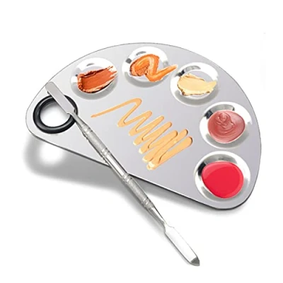 Abbildung von AIBAOBAO Make UP Mischpalette, Edelstahl Mischpalette mit Spachtel Idee für Kosmetik oder Nagelkunst &amp; Spatel Tool Set up/Nail Art