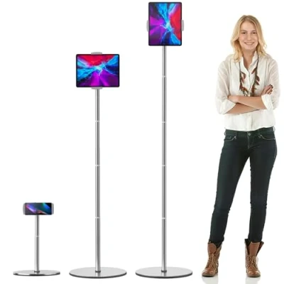 Abbildung von nediea Tablet Bodenständer, Höhenverstellbarer Metallstab Ständer für iPad, 360 Drehbarer Bodenhalter iPad/iPad Pro/iPhone/Samsung/Kindle oder 4,7 12,9 Zoll Geräte