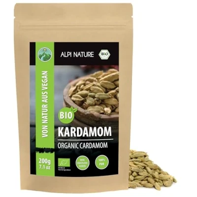 Abbildung von Bio Kardamom ganz (200g), Kardamomsamen, Samen aus kontrolliert biologischem Anbau, laborgeprüft, Kardamomsaat 100% rein und naturbelassen