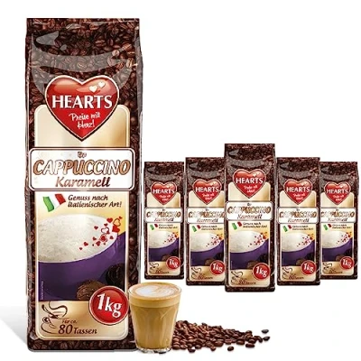 Abbildung von HEARTS Cappuccino Karamell, 5 x 1kg lnstant Kaffee Pulver, leicht löslich, 5er Vorratspackung, ca. 400 Tassen