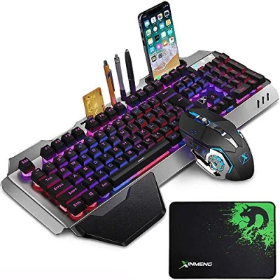 Abbildung von LexonElec Wireless 2.4G wiederaufladbare Tastatur Maus Set 3000mAh Große Kapazität Mechanisches Feel Regenbogen Backlit Gamer 2400DPI 7 Farben Atmende 6 Tasten Optische Mäuse für Pc Mac