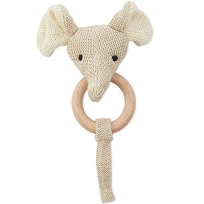 Abbildung von Bieco Greifling Baby Rassel Niedliche Elefanten Häkel mit Holz Ring für Junge &amp; Mädchen Eefanten Gehäkelt Greifringe Elefant