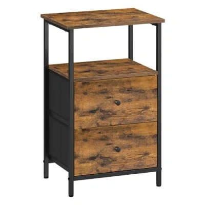 Abbildung von VASAGLE Nachttisch, Beistelltisch mit 2 Stoffschubladen, Couchtisch Ablagen, 61 cm hoch, für Wohnzimmer, Schlafzimmer, vintagebraun tintenschwarz LGS025B01