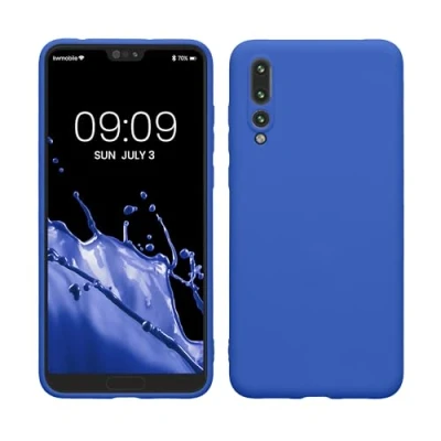 Abbildung von kwmobile Hülle kompatibel mit Huawei P20 Pro weiches TPU Silikon Case Cover geeignet für kabelloses Laden Baltik Blau
