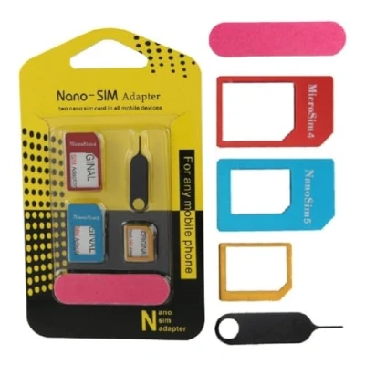 Abbildung von 5 in 1 Nano SIM Adapter 4 auf Micro; Standard Karte und Micro to + Entferner für Karten