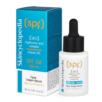 Abbildung von Skincyclopedia Sonnenschutz Hyaluron Serum, LSF 50 Gesichtsserum mit 10% Komplex und Vitamin B5, Face Sun Protection with SPF 50, UVA UVB, hohem Breitspektrumschutz, 30ml
