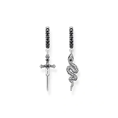 Abbildung von Thomas Sabo Damen Ohrringe Schlange und Schwert in der Farbe Silber aus 925 geschwärztem Sterlingsilber mit Zirkonia, Größe: 35x8 mm, CR713 643 11