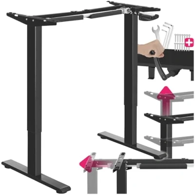 Abbildung von tectake® höhenverstellbarer Schreibtisch, Tischgestell, höhenverstellbar, Steh Schreibtisch Gestell, Arbeitszimmer Möbel, Standing Desk, Schreibtischgestell Metall, Gaming (schwarz)