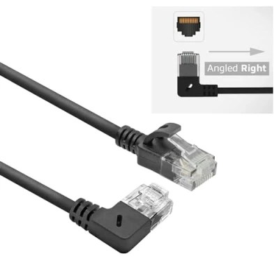 Abbildung von ACT CAT6A Netzwerkkabel 90 gewinkelt Nach rechts, U/UTP LSZH LAN Kabel Dünn 3.6mm Slimline, Flexibles Ethernet mit RJ45 Stecker, für den Einsatz in Datenzentren, 3 Meter, rechts DC2903