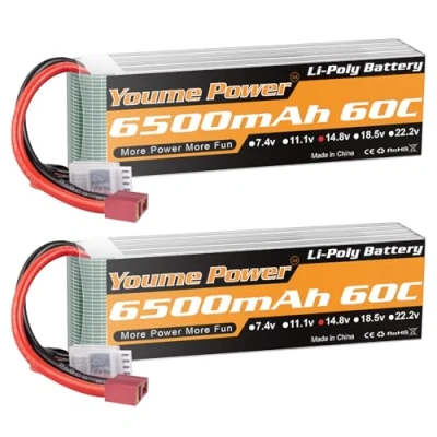 Abbildung von Youme Power 4S Lipo Batterie, 14.8V 6500mAh 60C mit Deans T Stecker für Traxxas Slash X Maxx RC Buggy Truggy Crawler Monster Auto Hubschrauber Flugzeug (2Packs)