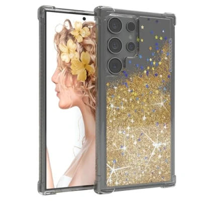 Abbildung von EAZY Case Glitzer Hülle kompatibel mit Samsung Galaxy S24 Ultra Handyhülle für Silikon leichtes Shiny Cover stoßfestes Phone als Fallschutz in Gold