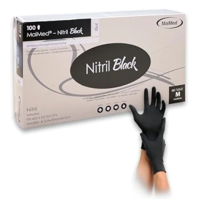 Abbildung von Maimed Nitril Black Einmalhandschuhe 100 Stück Einweghandschuhe M Schwarze Nitrilhandschuhe puderfrei Größen XS, S, M, L, XL Nitrile Gloves Handschuhe Einweg Damen Herren