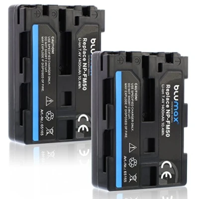 Abbildung von Blumax 2X NP FM50 Akku kompatibel mit diversen Sony Kameramodellen 1400mAh 7,4V 10,4Wh