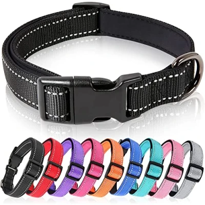 Abbildung von HEELE Hundehalsband, weich gepolstertes Neopren Nylon Hunde Halsband für kleine mittlere große und Welpen, verstellbare reflektierende Hund Training, Schwarz, S