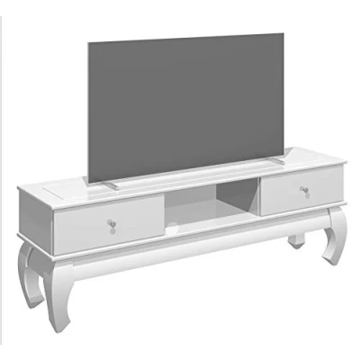 Abbildung von HOMEXPERTS TV Stand OPIUM / modernes Lowboard in Hochglanz Weiß Ferhseh Regal Metall Griffe Edelstahl Chrom Optik Wohnzimmer Schrank Bank 159 x 54 40 cm (BxHxT)