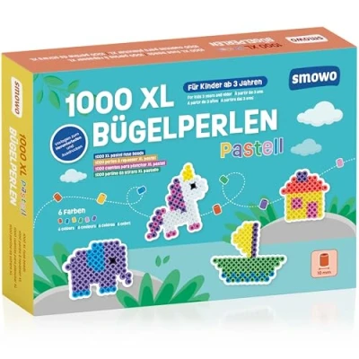 Abbildung von Smowo® Große 10mm Bügelperlen 1000 Stück für Kinder ab 3 Jahren 6 Pastell Farben XL Steckperlen Kreatives Perlenset