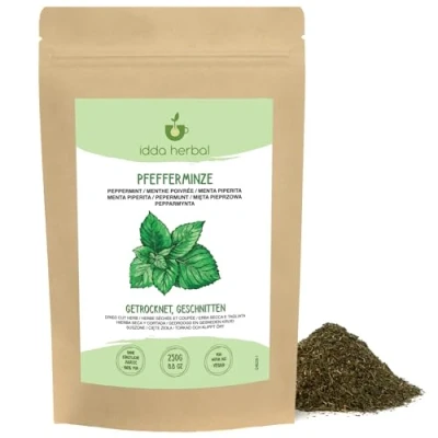 Abbildung von Pfefferminztee (250g), Loser Tee, Pfefferminzblätter getrocknet und geschnitten, 100% Natürliche reine Pfefferminze für die Zubereitung von Pfefferminz Tee Kräutertee