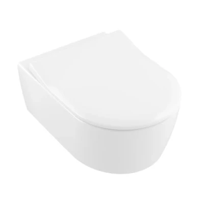 Abbildung von Villeroy &amp; Boch Avento WC Sitz SlimSeat, Toilettendeckel mit Absenkautomatik, abnehmbarer Toilettensitz aus bruchsicherem Duroplast, Klodeckel Original Ersatzteil, D Form, Weiß Alpin, glänzend