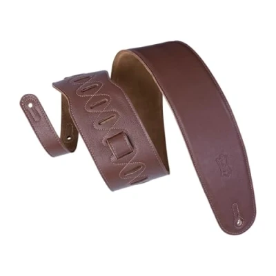 Abbildung von Levy&#039;s M4GFBRN Gitarrengurt gepolstert aus Leder 3,5 Zoll / 8,89 cm braun