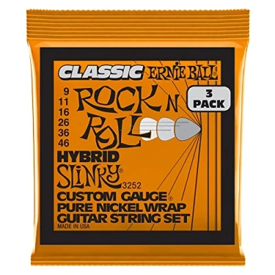 Abbildung von Ernie Ball Hybrid Slinky klassische Rock‘n‘Roll E Gitarrensaiten, reine Nickelwicklung, 3er PackStärke 946