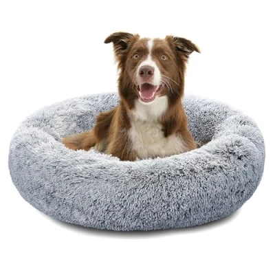 Abbildung von Pisi Bili Hundebett Katzenbett 70 cm Waschbar flauschig orthopädische Hundebetten große und kleine Hunde Katzenschlafplatz für Katzen Donut Grau