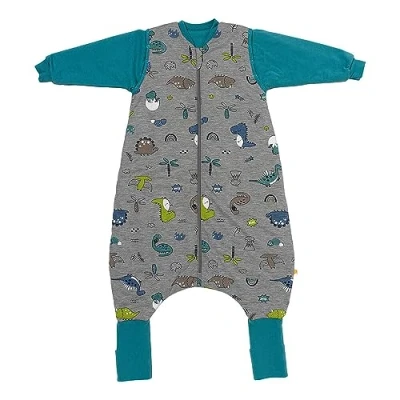 Abbildung von schlummersack Baby Schlafsack mit Füßen 2.5 Tog 70 cm Dino aus Modal Beinen und verlängerten Bündchen für eine Körpergröße von 80cm Ärmel