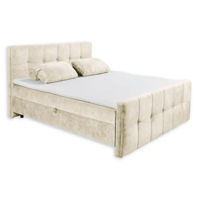 Abbildung von Stella Trading Valetta 6 Boxbett 180x200 in Cream Bequemes Doppelbett mit Bettkasten &amp; Komfortschaum Topper 185 x 115 224 cm (B/H/T)