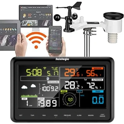 Abbildung von Sainlogic Profi WLAN Wetterstation WiFi Internet Funk mit Außensensor, Regenmesser, Wettervorhersage,Windmesser, Farbdisplay, Wunderground