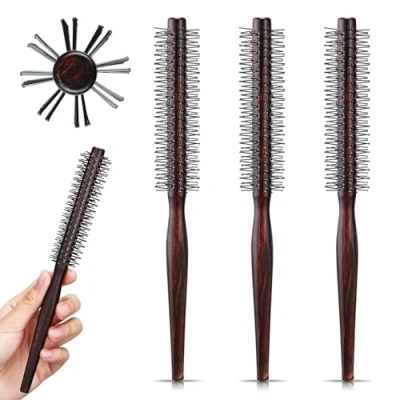 Abbildung von CLDURHGE Rundbürste, Runde Haarbürste, Stylingbürste mit Nylonborsten Holz Retro Farben für dünnes Haar, kurzes Pony, Bart, Heben, Locken(3 Stücke)