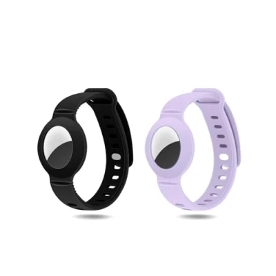 Abbildung von 2 Pcs Airtag Kinder Armband, Bracelet für Airtag, Silikon Schutzhülle Uhrenarmband Kinder, Kleinkinder(Schwarz&amp;Lila)